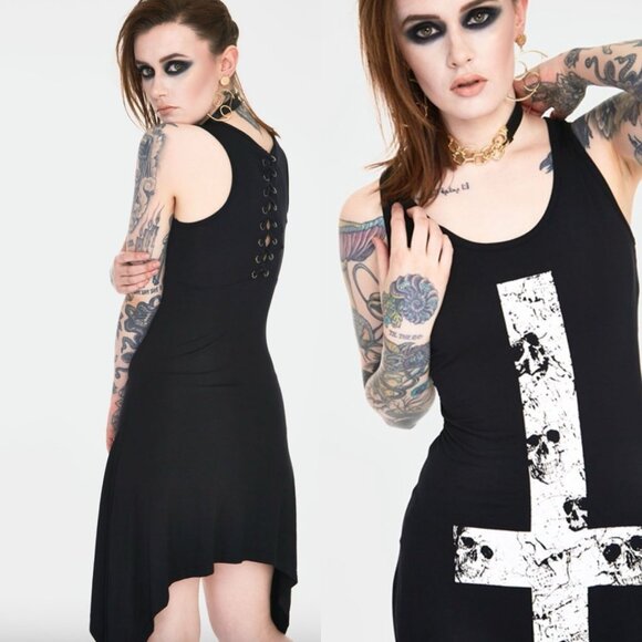 JAWBREAKER Skull Cross Witchy Dress With Back Ties - Picture 5 of 11